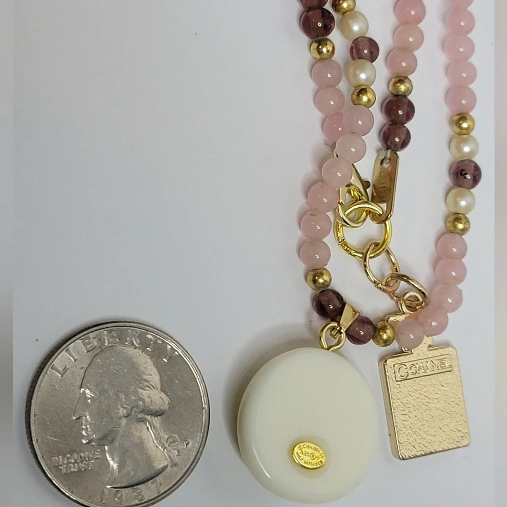 Pink Glass Beaded Necklace, 2 CC zipper Pulls, One Of A Kind - Picture 5 of 6